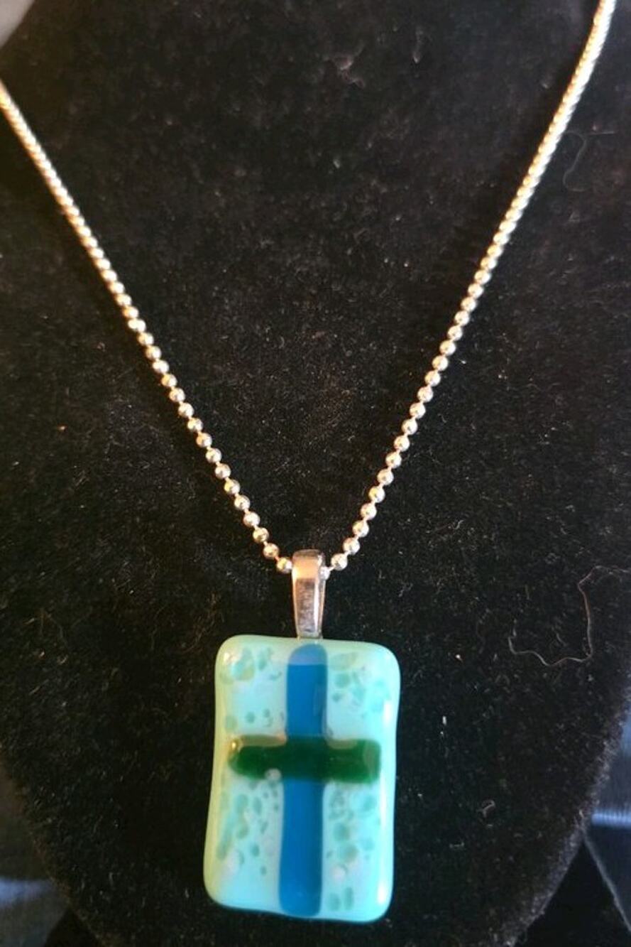 18 Inch Fused Glass Cross Pendant Necklace